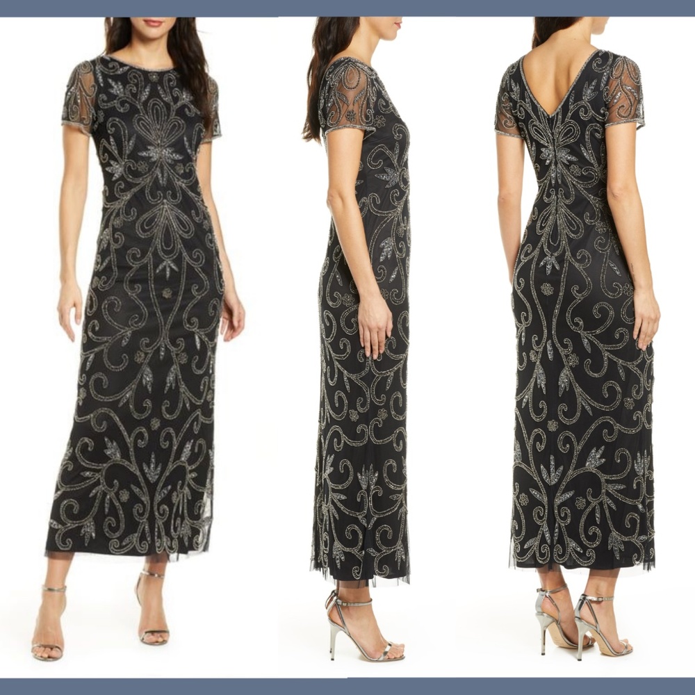 NEW Pisarro Nights Beaded Illusion A-Line Gown 4